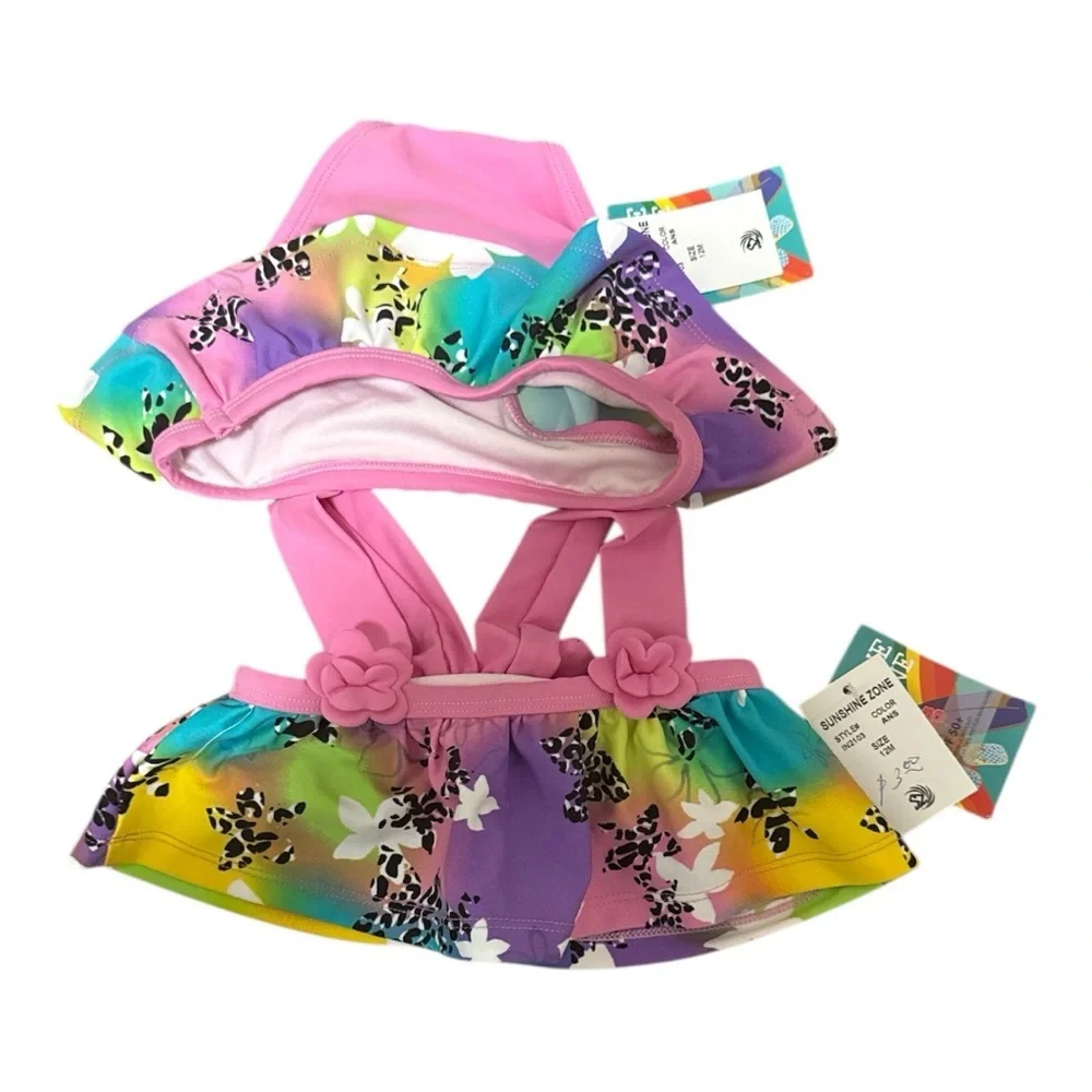 Infant girl multi-color Floral Two-Piece Swimsuit Bikini 12 months UPF 50+ NWT